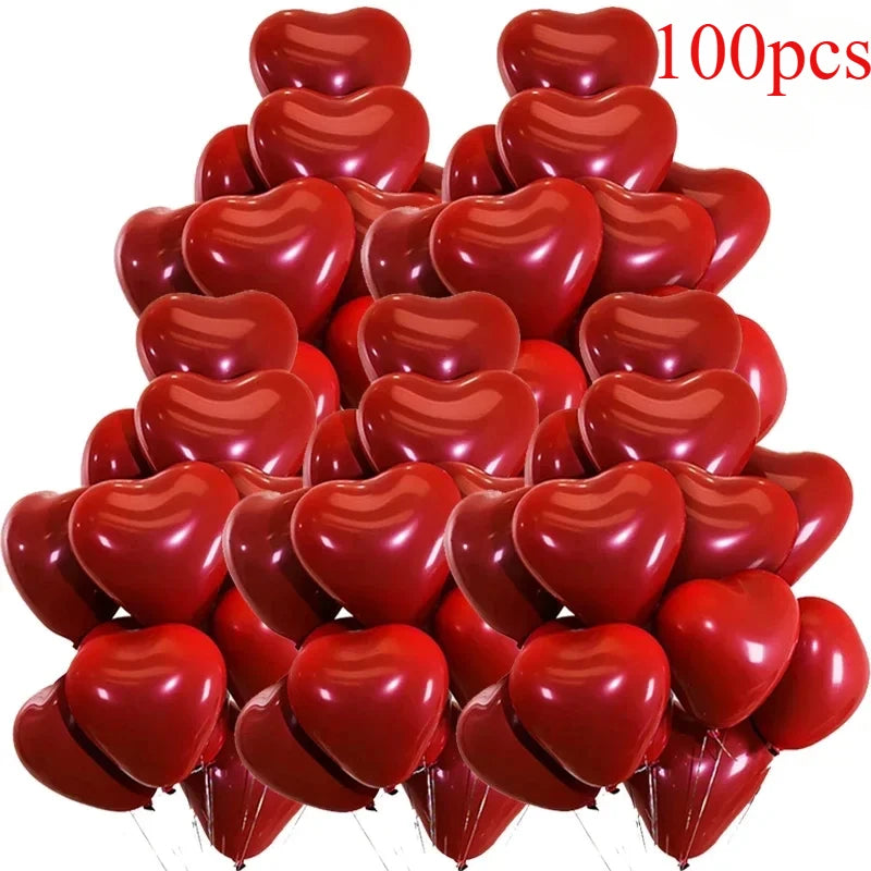 50/100pcs Red Heart Balloons Inflatable Latex Balloon for Valentine Day Wedding Party Anniversary Decoration Supplies Wholesale