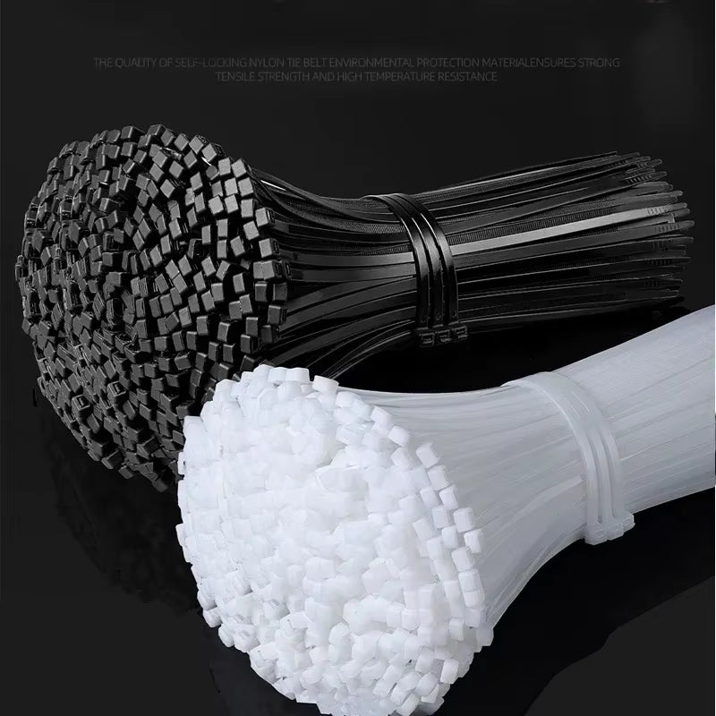 1000/100Pcs Nylon Cable Ties Self-Locking Cord Ties Straps Adjustable Cables Fastening Loop Home Office Wire Zip Ties Wholesale