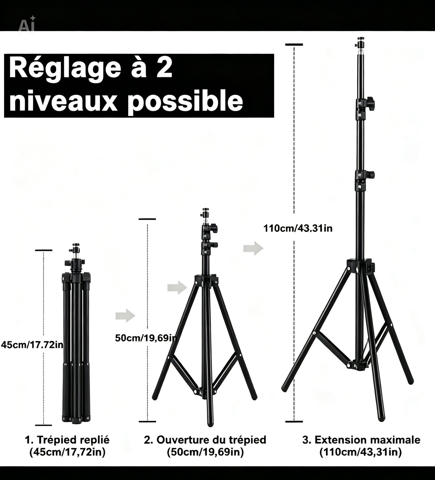 Support Trépied Réglable – Stabilité & Hauteur Ajustable pour Projecteur