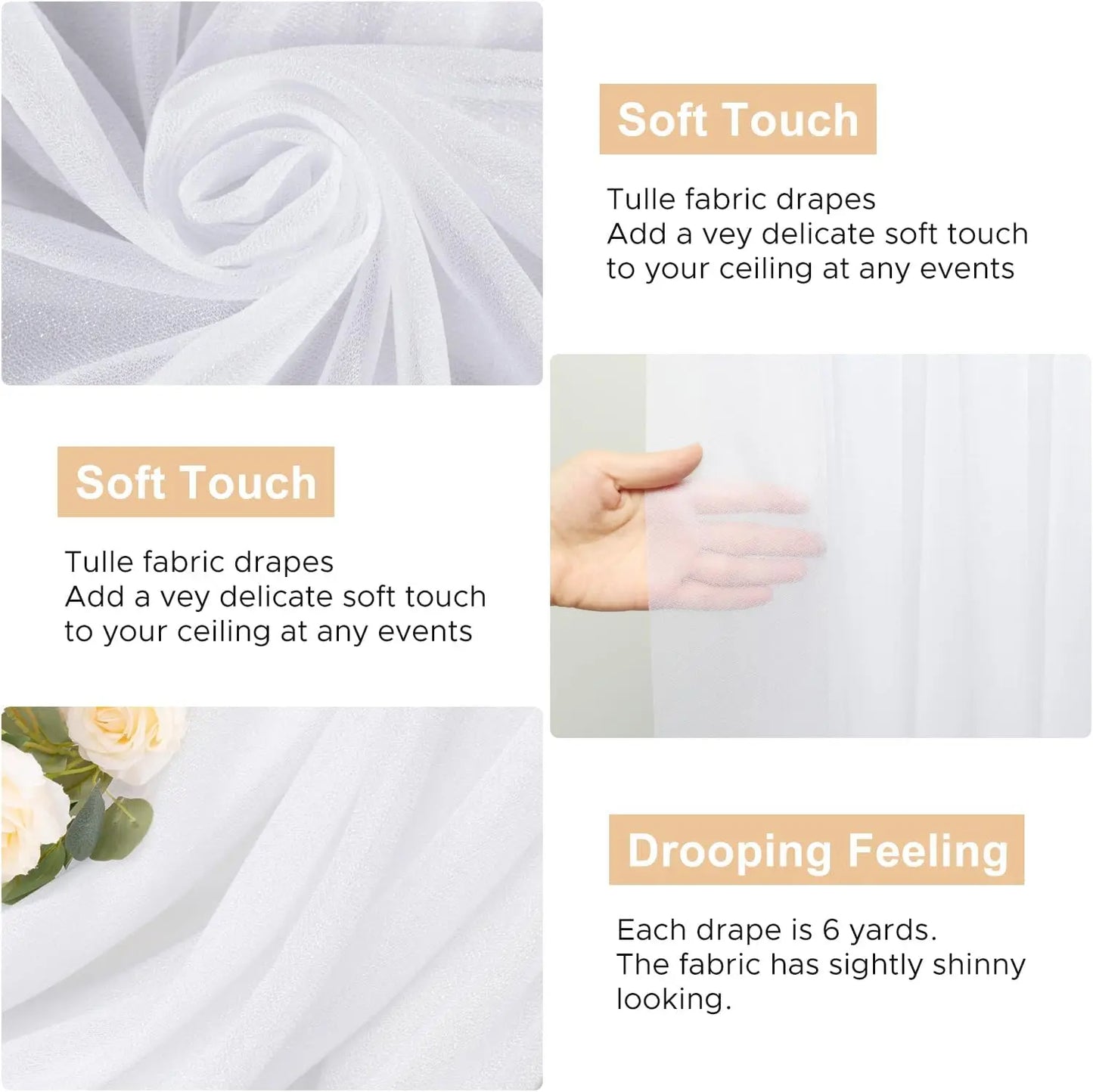 Voilage Blanc Élégant pour Arche de Mariage – Tissu 6M Décoration Cérémonie Chic & Raffinée /75cm X 6M Tull