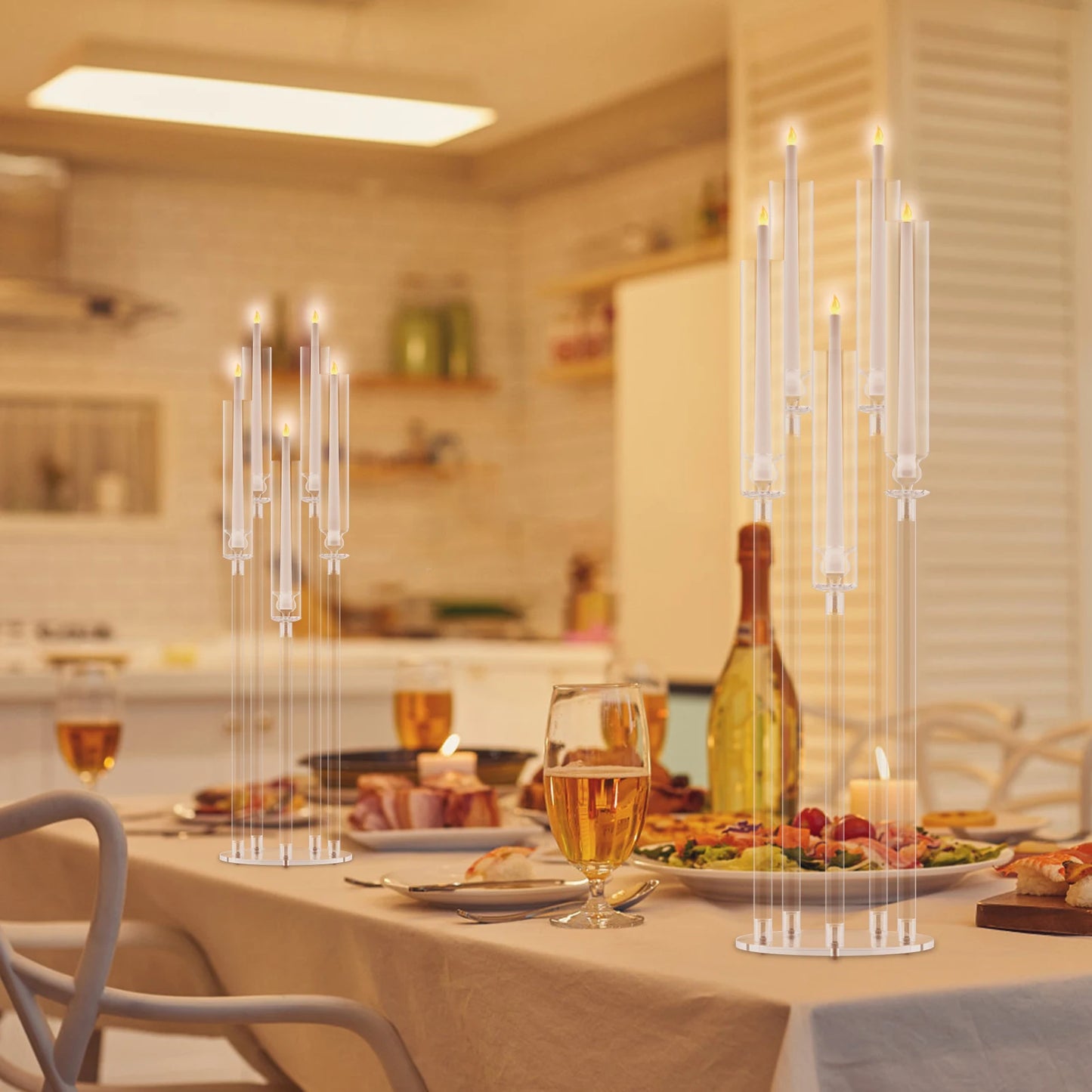 Centre de Table Bougeoir Transparent Luxe – Candélabre 5 Bras (Hauteur Variable) | Mariage, Événement, Décoration Chic
