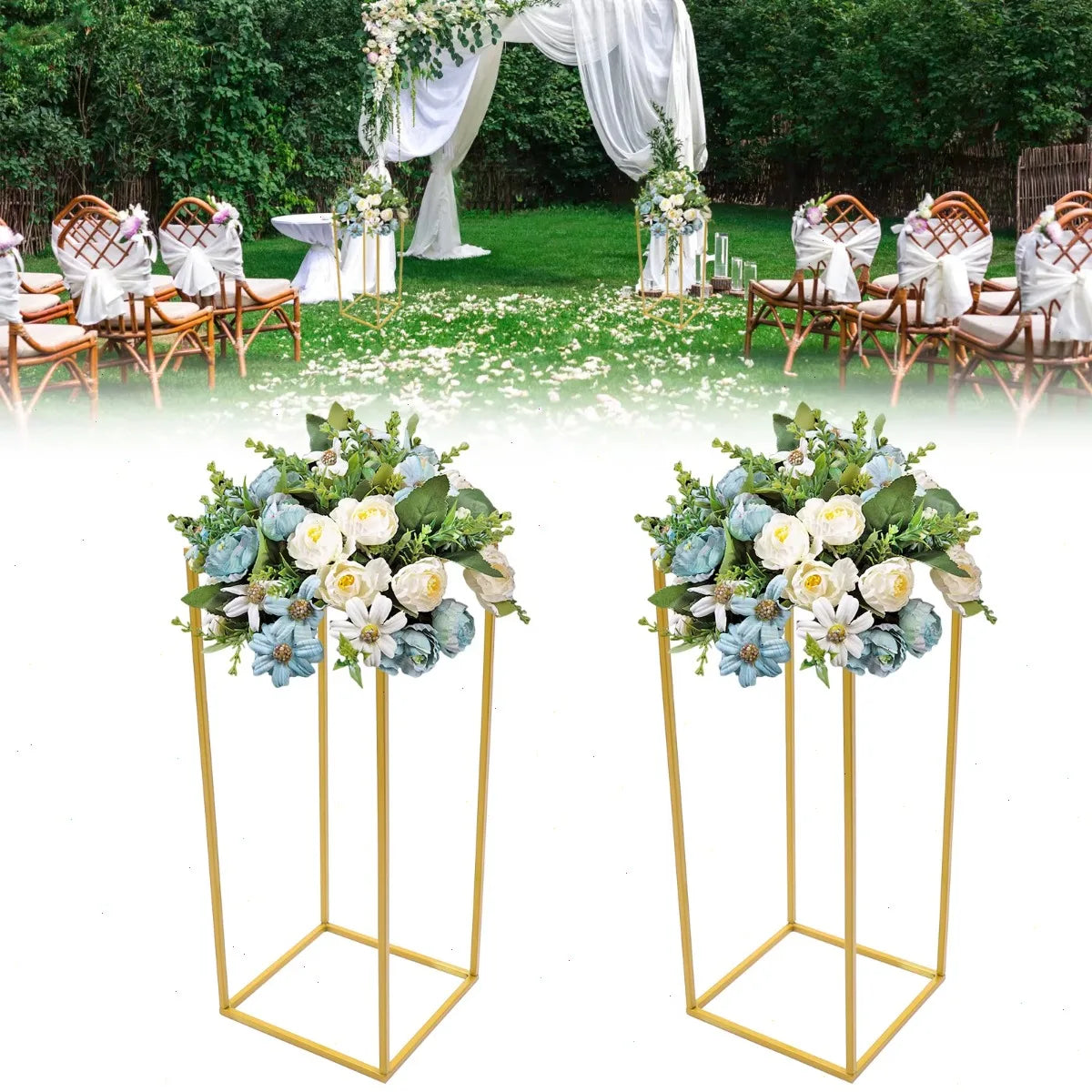 Supports Floraux Dorés Mariage (Lot de 2) – Colonnes Décoration Luxe Modulable Arche, Allée, Centre de Table