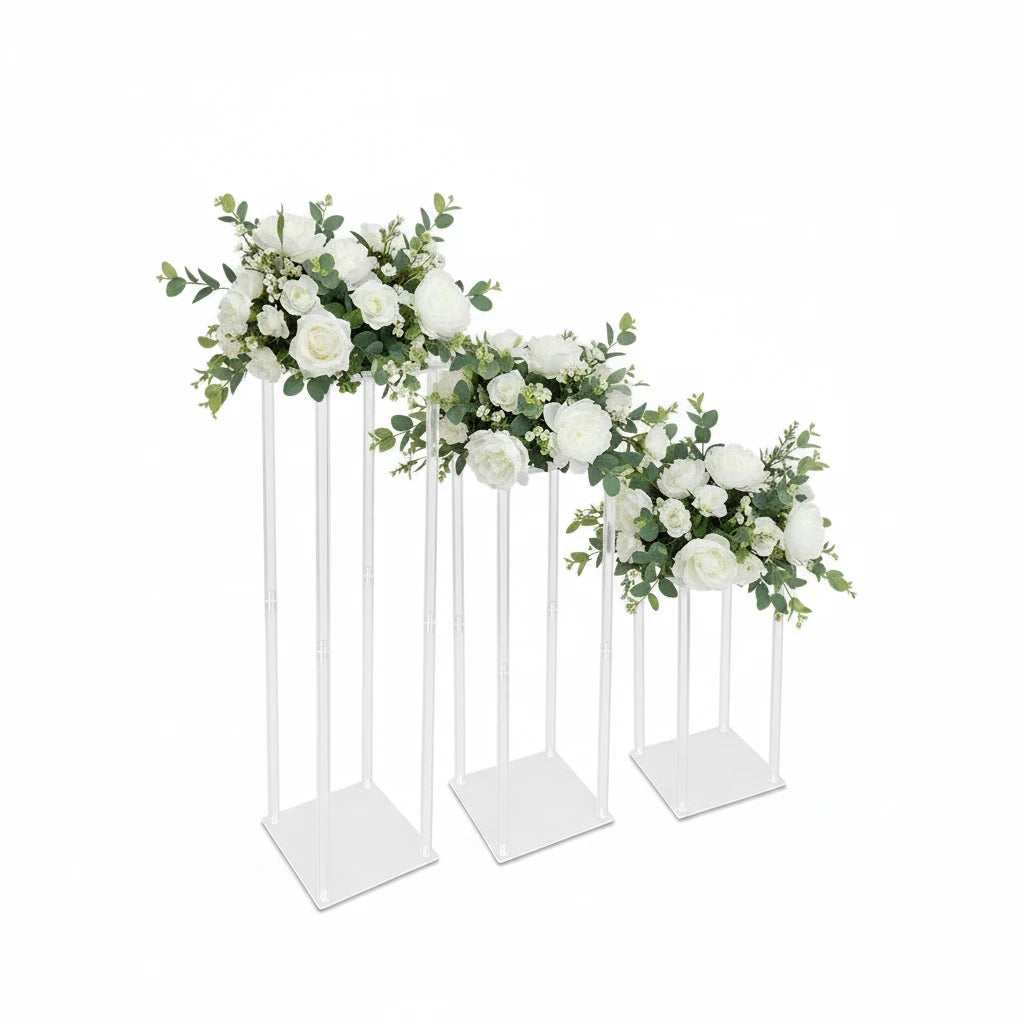 Colonnes Centre de Table Transparentes – Lot de 3 Supports Acryliques Élégants pour Mariage & Événement