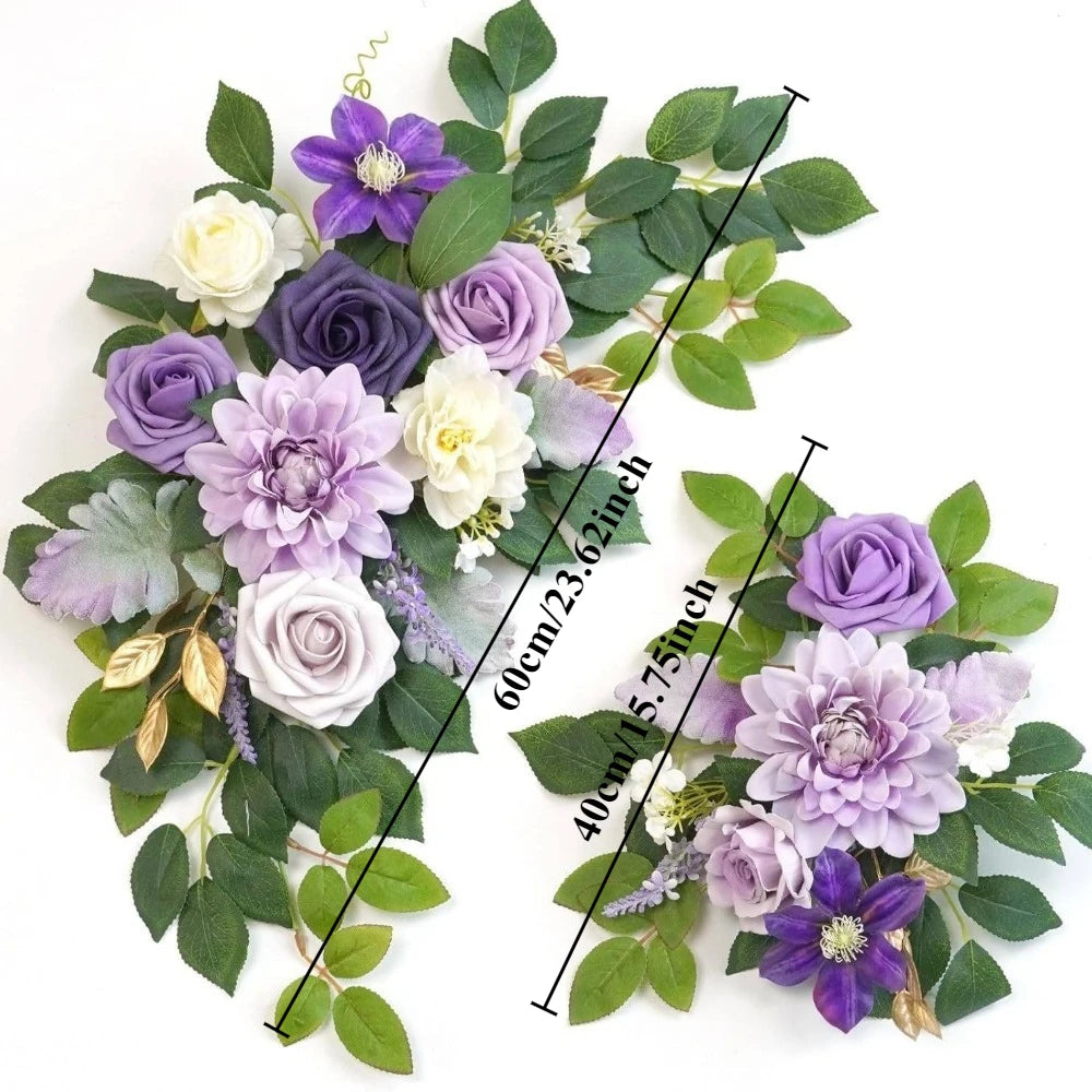 2PCS/set Artificial Wedding Arch Flowers Kit Boho Dusty Rose Blue Eucalyptus Garland Drapes for Wedding Decorations Welcome Sign