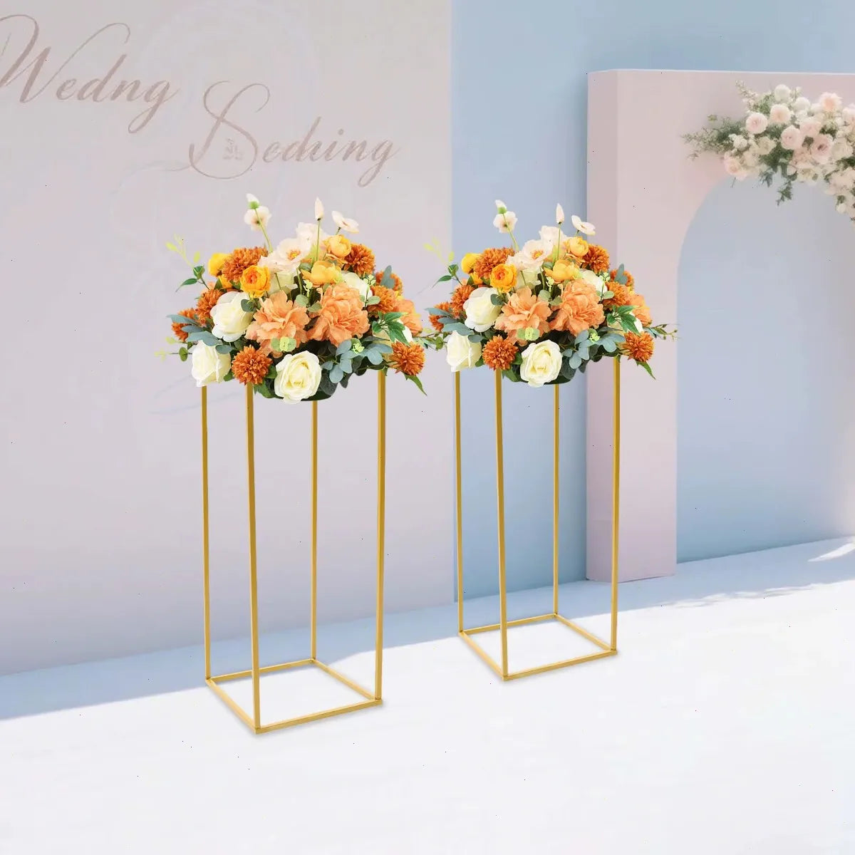 Supports Floraux Dorés Mariage (Lot de 2) – Colonnes Décoration Luxe Modulable Arche, Allée, Centre de Table