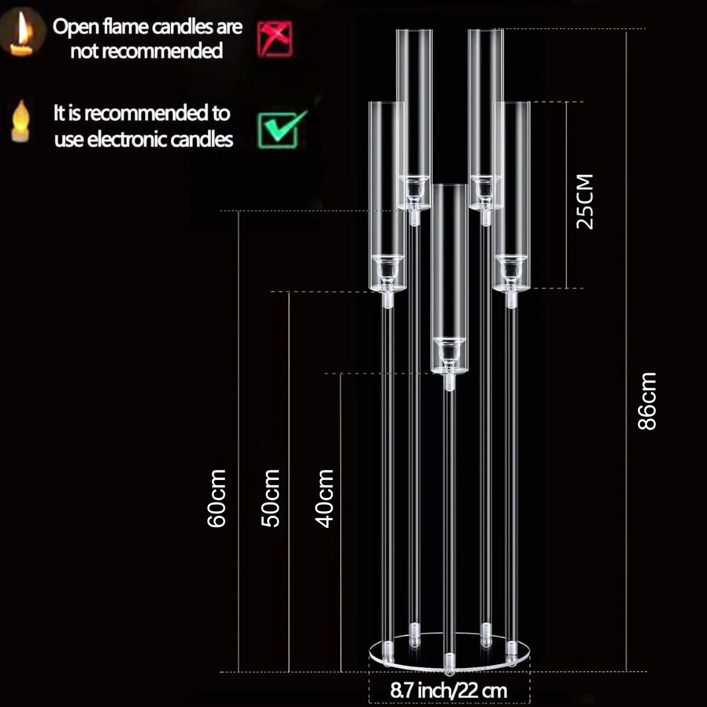 Centre de Table Bougeoir Transparent Luxe – Candélabre 5 Bras (Hauteur Variable) | Mariage, Événement, Décoration Chic