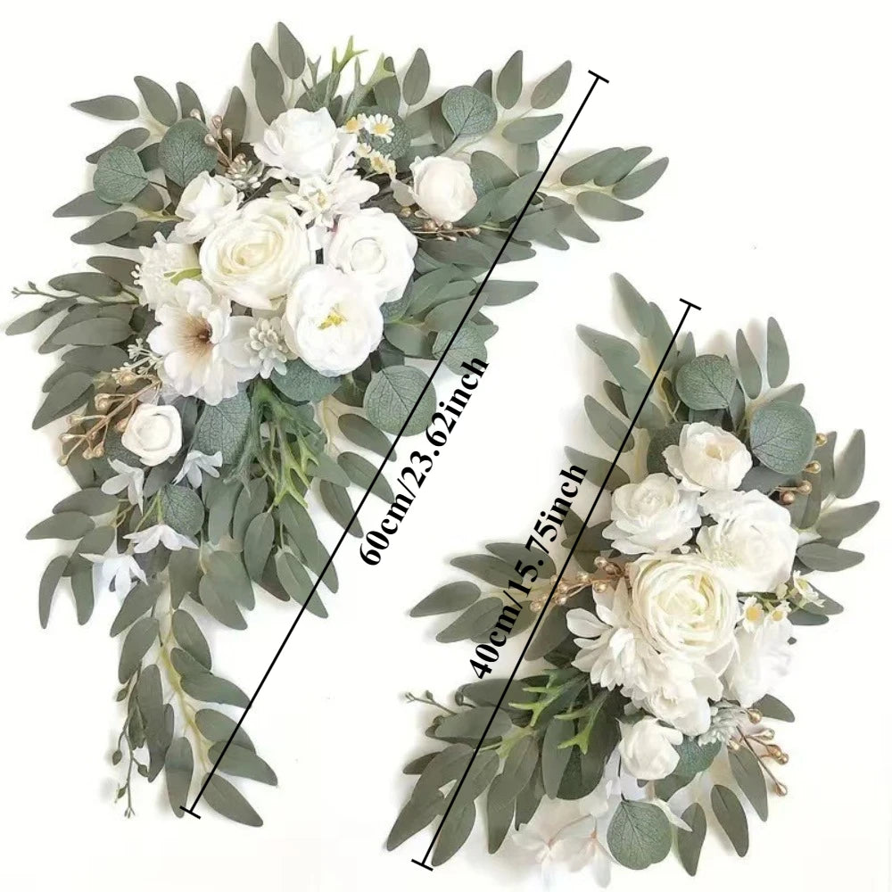 2PCS/set Artificial Wedding Arch Flowers Kit Boho Dusty Rose Blue Eucalyptus Garland Drapes for Wedding Decorations Welcome Sign