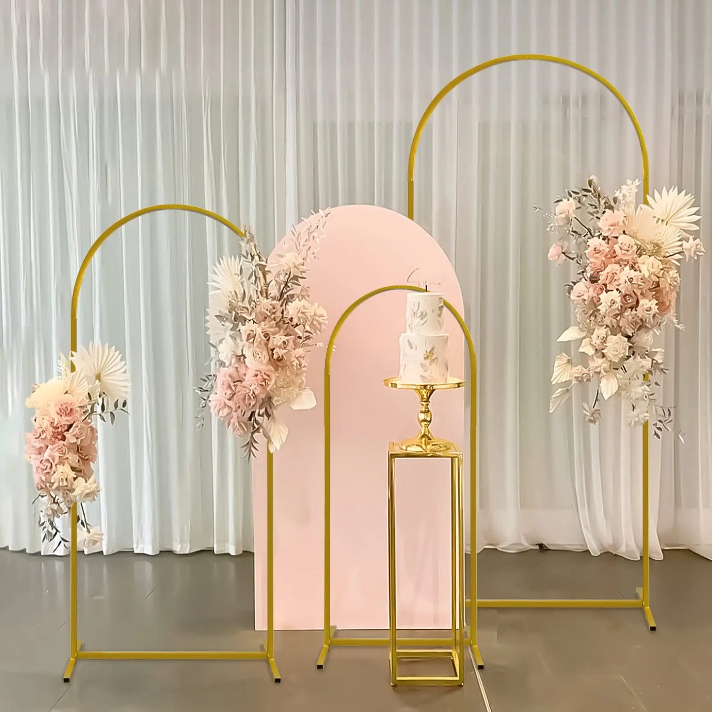Arche de mariage dorée – Set de 3 supports métalliques élégants (cérémonie & décoration événement)