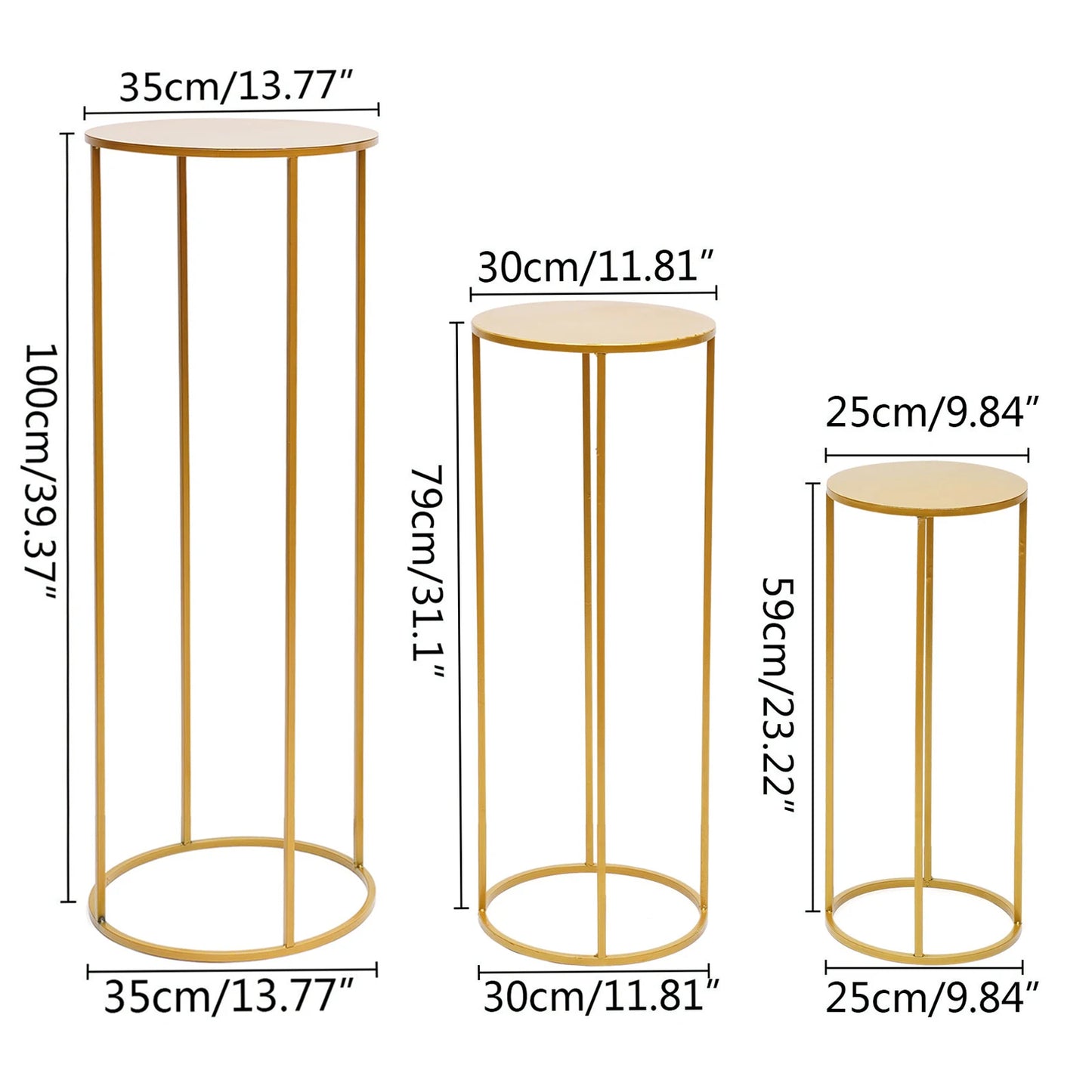 Colonnes Centre de Table Dorées – Lot de 3 Supports Métal Élégants pour Mariage & Événement