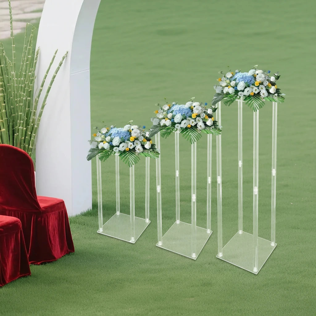 Colonnes Centre de Table Transparentes – Lot de 3 Supports Acryliques Élégants pour Mariage & Événement