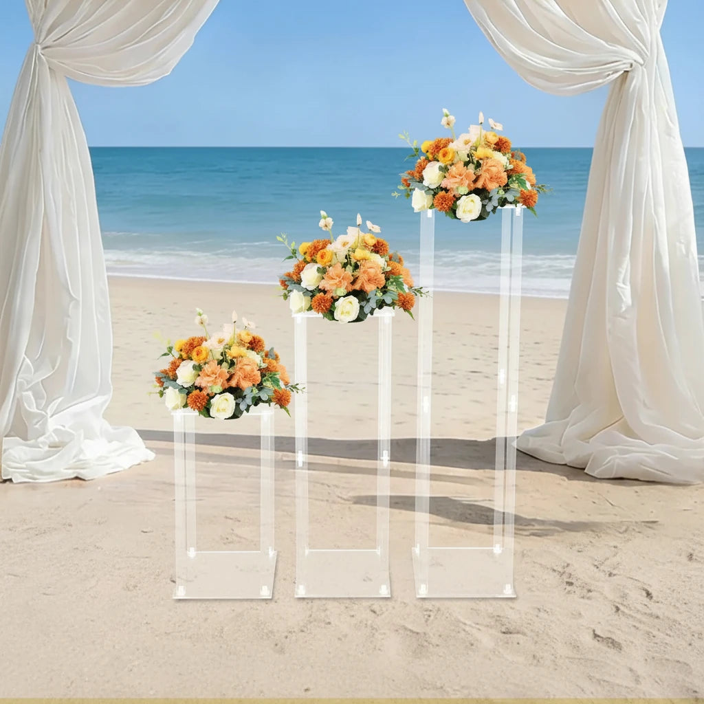 Colonnes Centre de Table Transparentes – Lot de 3 Supports Acryliques Élégants pour Mariage & Événement