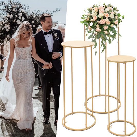 Colonnes Centre de Table Dorées – Lot de 3 Supports Métal Élégants pour Mariage & Événement