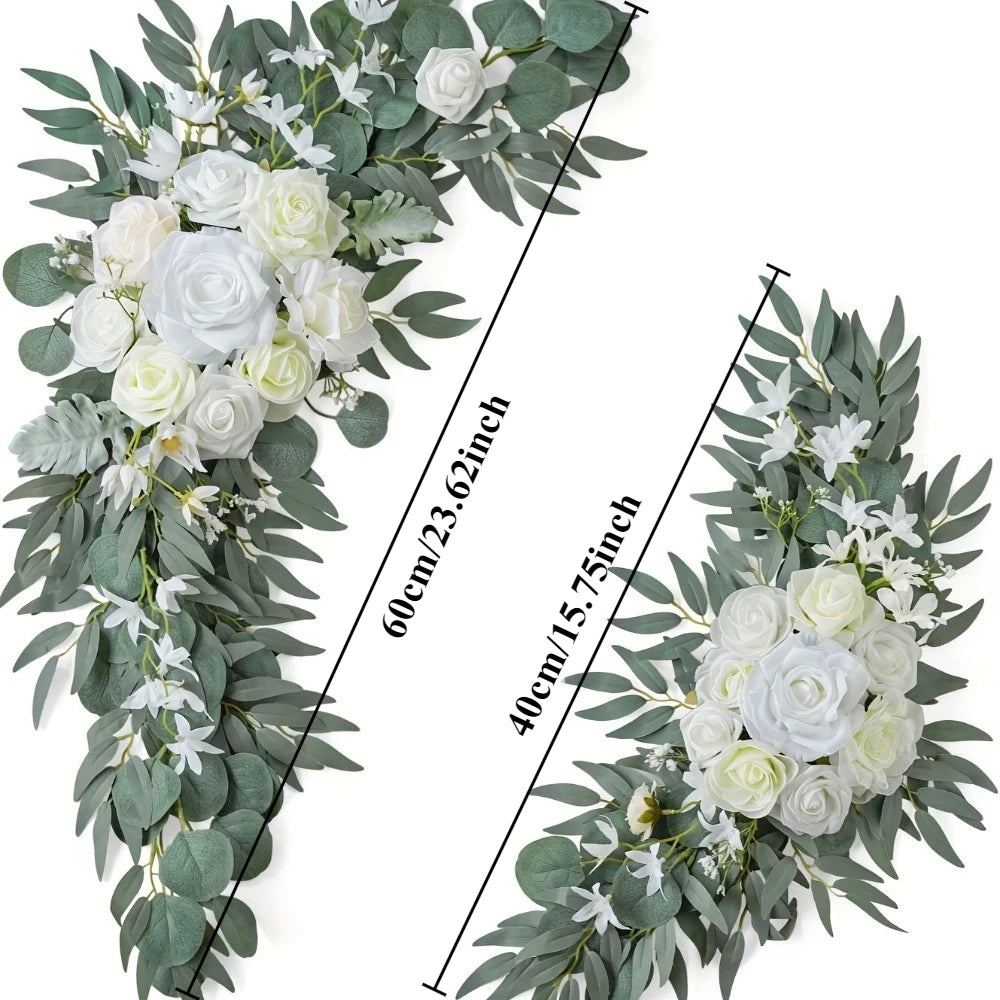 2PCS/set Artificial Wedding Arch Flowers Kit Boho Dusty Rose Blue Eucalyptus Garland Drapes for Wedding Decorations Welcome Sign