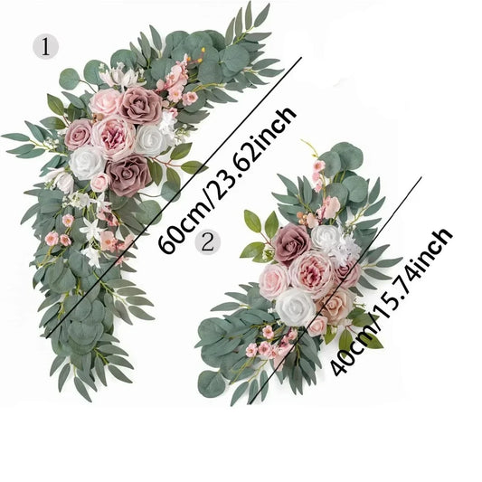 2PCS/set Artificial Wedding Arch Flowers Kit Boho Dusty Rose Blue Eucalyptus Garland Drapes for Wedding Decorations Welcome Sign