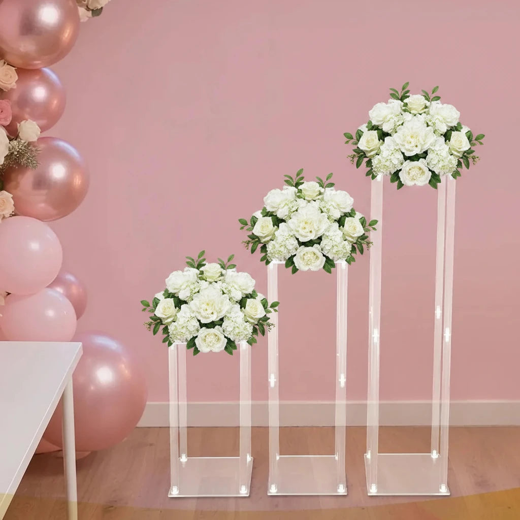 Colonnes Centre de Table Transparentes – Lot de 3 Supports Acryliques Élégants pour Mariage & Événement