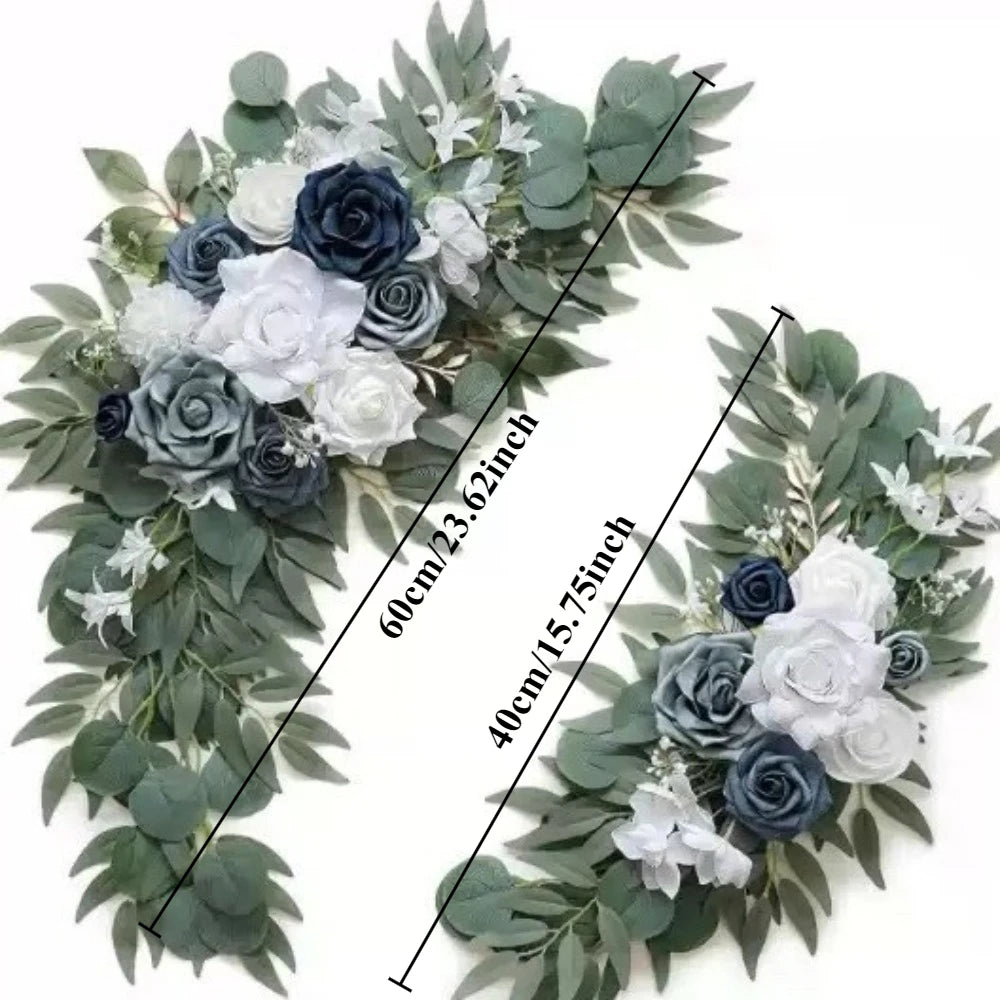 2PCS/set Artificial Wedding Arch Flowers Kit Boho Dusty Rose Blue Eucalyptus Garland Drapes for Wedding Decorations Welcome Sign
