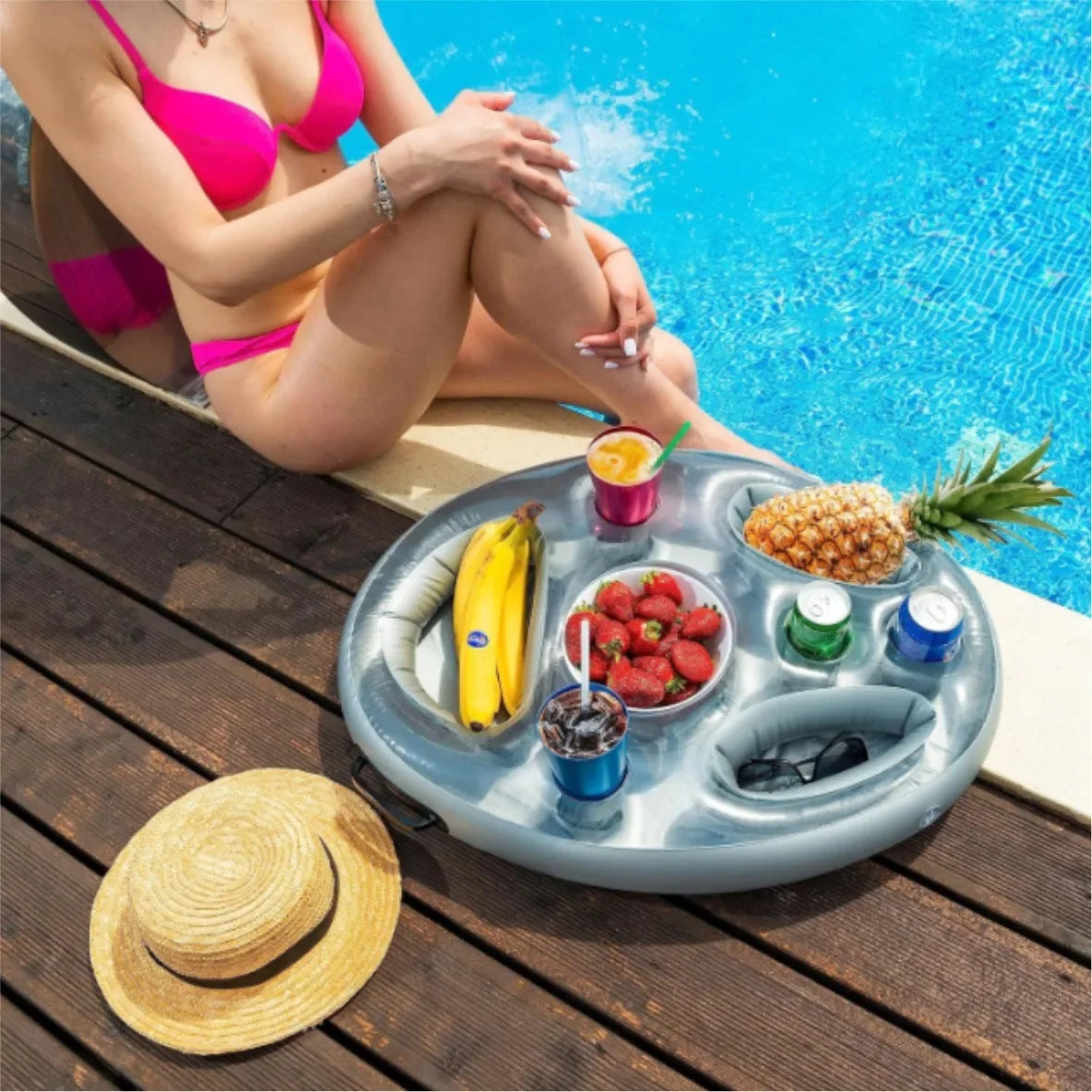 Bar Flottant Gonflable pour Piscine – Plateau Porte-Boissons & Snacks