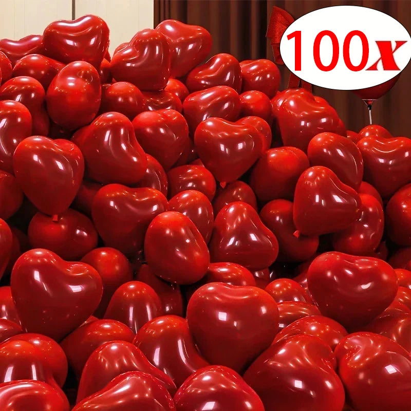 50/100pcs Red Heart Balloons Inflatable Latex Balloon for Valentine Day Wedding Party Anniversary Decoration Supplies Wholesale